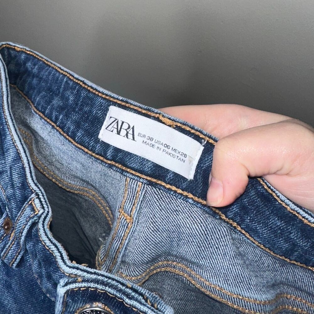 Zara High Rise Wide Leg Jeans Dark Blue Wash Size US 6 No Holes No Rips Classic - Picture 3 of 6